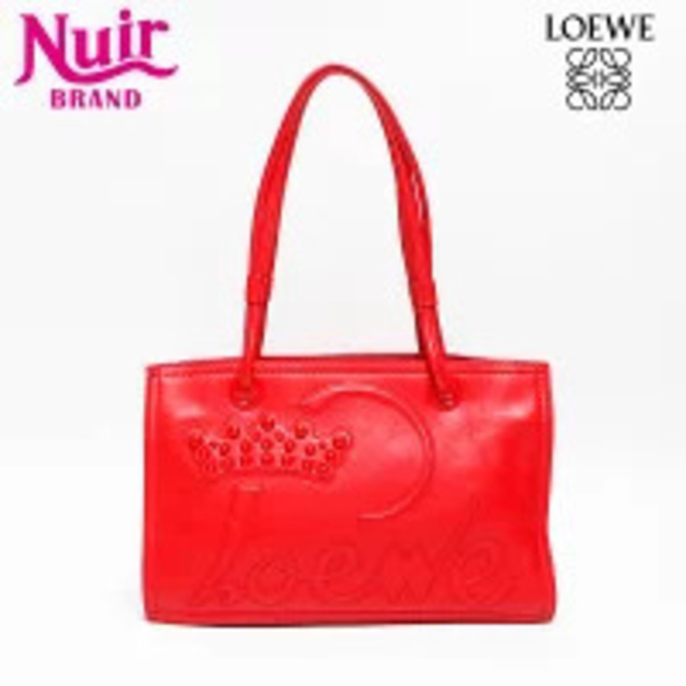 LOEWE Logo Leather Shoulder Bag Red